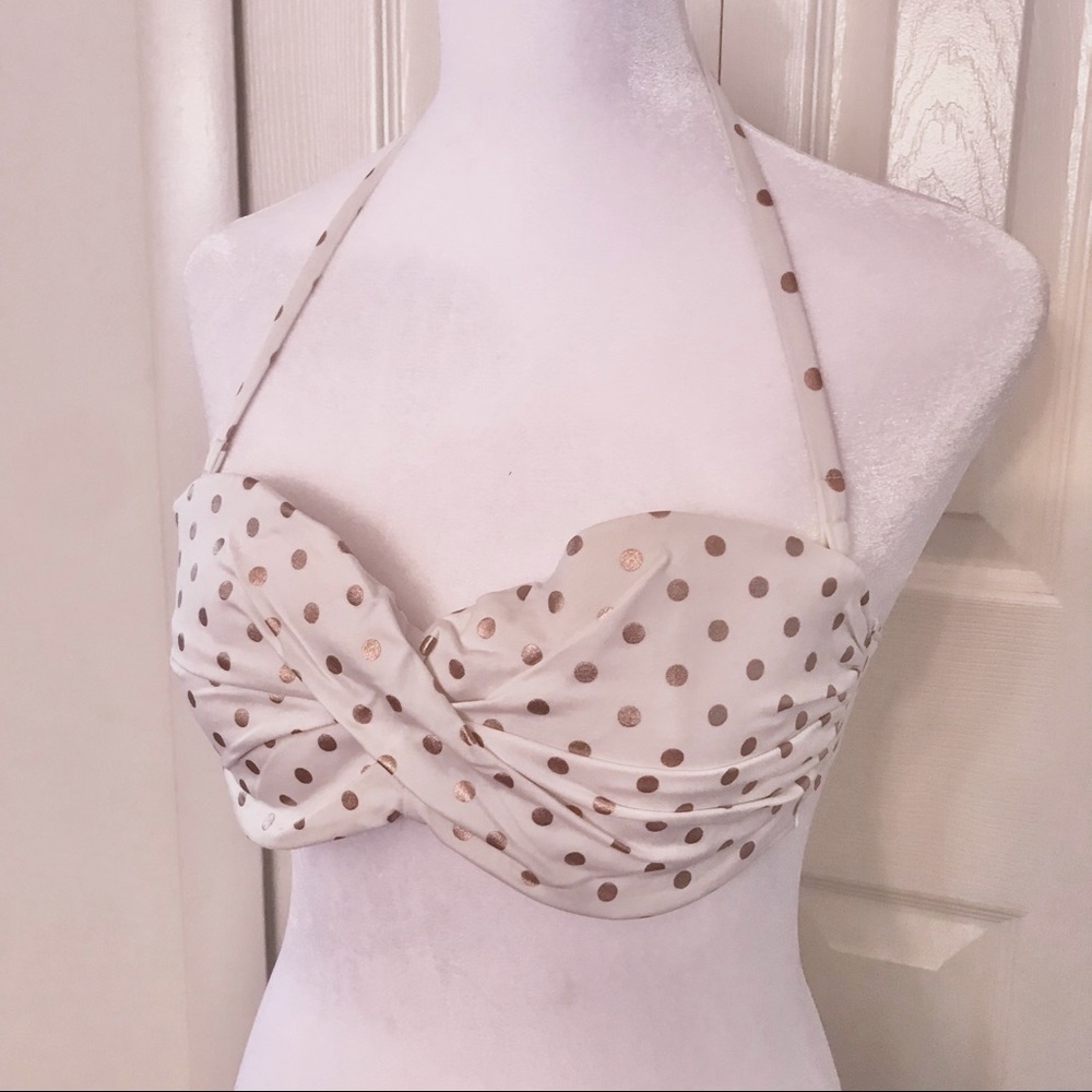 Victoria’s Secret white w/gold dot bikini top, 34B